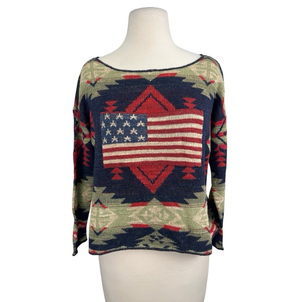 Ralph Lauren Denim Supply Womens Small Aztec American Flag Sweater Cotton Rare
